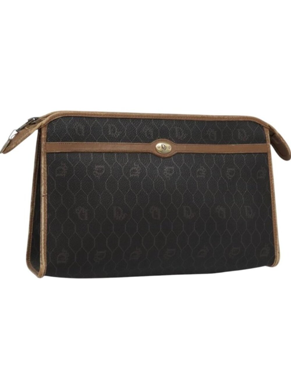 Christian Dior Honeycomb Canvas Clutch Bag PVC Leather Black